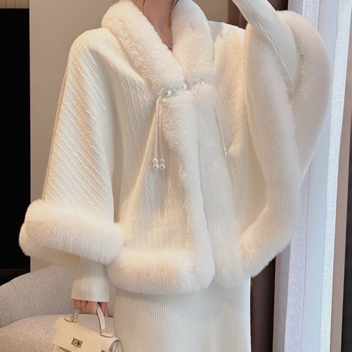 Khăn choàng, áo choàng, sườn xám một bên ngực, áo len, lớp lót nhung cao cấp, Hanfu, cổ lông nữ, ph | BigBuy360 - bigbuy360.vn