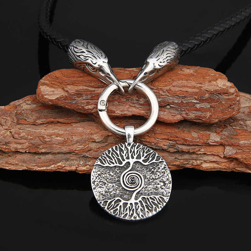 Nam Mặt Dây Chuyền Norse Inspired Cây Đời Chim Crow Thép Không Gỉ