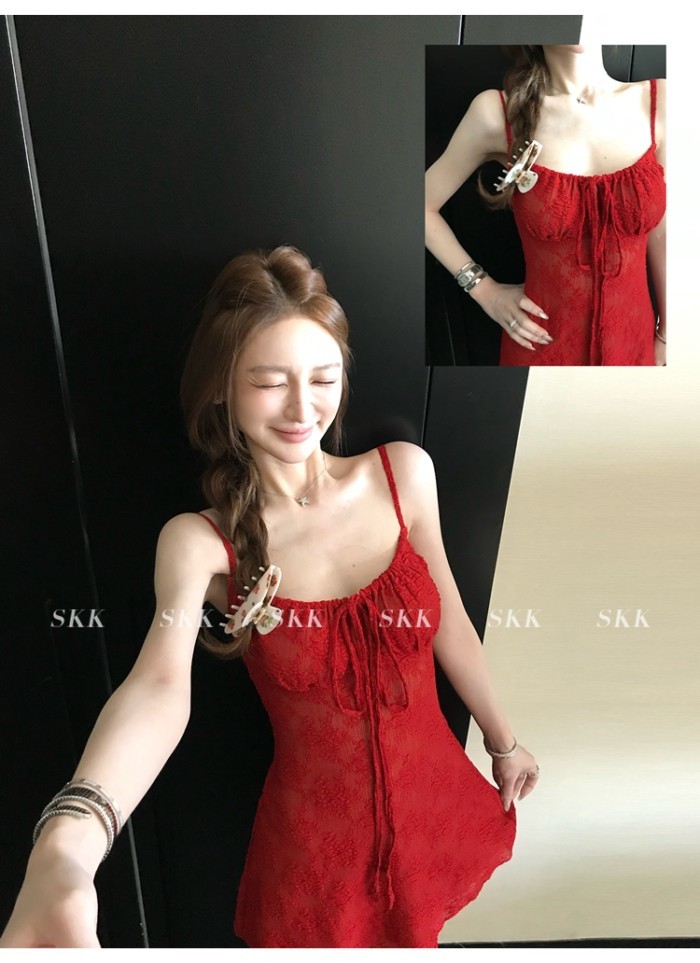 Mẫu mới mùa hè 2026. Thời trang Vivi Fan Monica Dress Stereo Jacquard Cơ Sling Dress