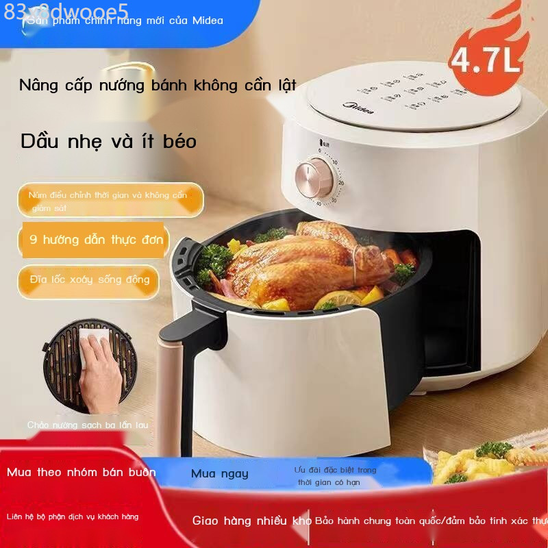 [Ảnh thật/Sẵn] Nồi không dầu Midea MF-KZE5014, dễ vệ sinh, nồi chống dính, chiên ít dầu, khoai tây