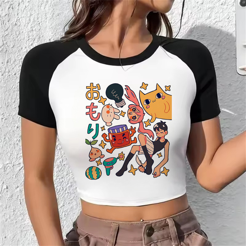 Omori crop top nữ giải phóng mặt bằng thay thế bán hàng goth grunge cutecore áo sơ mi y2k tiệc grung