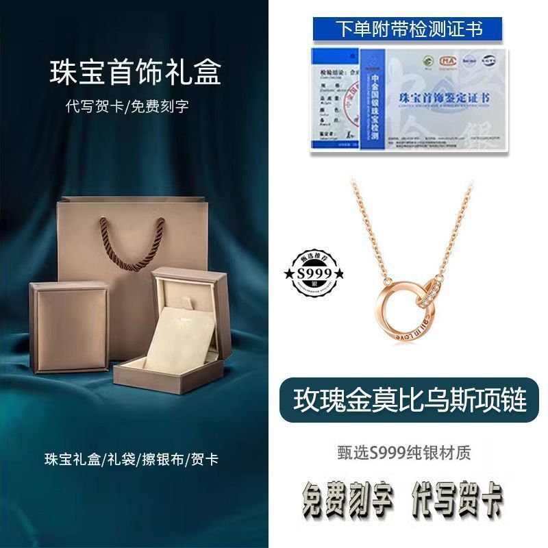 Dây chuyền bạc nguyên chất S999 Mobius Ring dành cho nữ, phong cách sang trọng nhẹ nhàng, độc đáo, c