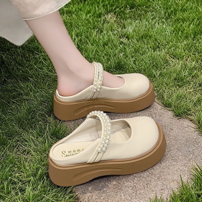 Giày Birkenstock đế dày cho nữ mùa hè mới Bao Đầu dép đế dày Ngọc Trai Cổ Tích Mary Jane nửa dép