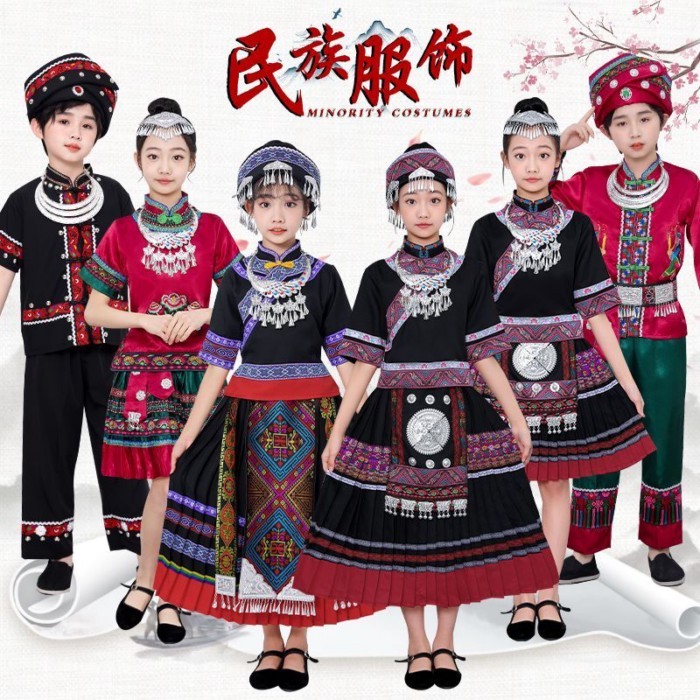 Zhuang Nation March 3 March Trang phục biểu diễn Trang phục trẻ em Thiểu số Trang phục dân tộc Miao 