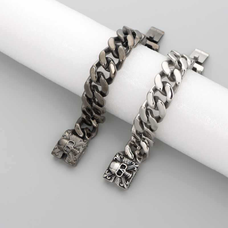 Vòng tay thép titan kiểu Cuba và vòng tay đầu lâu thép không gỉ