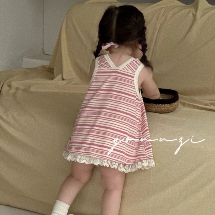 New Style Girls Summer Striped Korean Dress Fashionable Children's Clothing Summer Children's