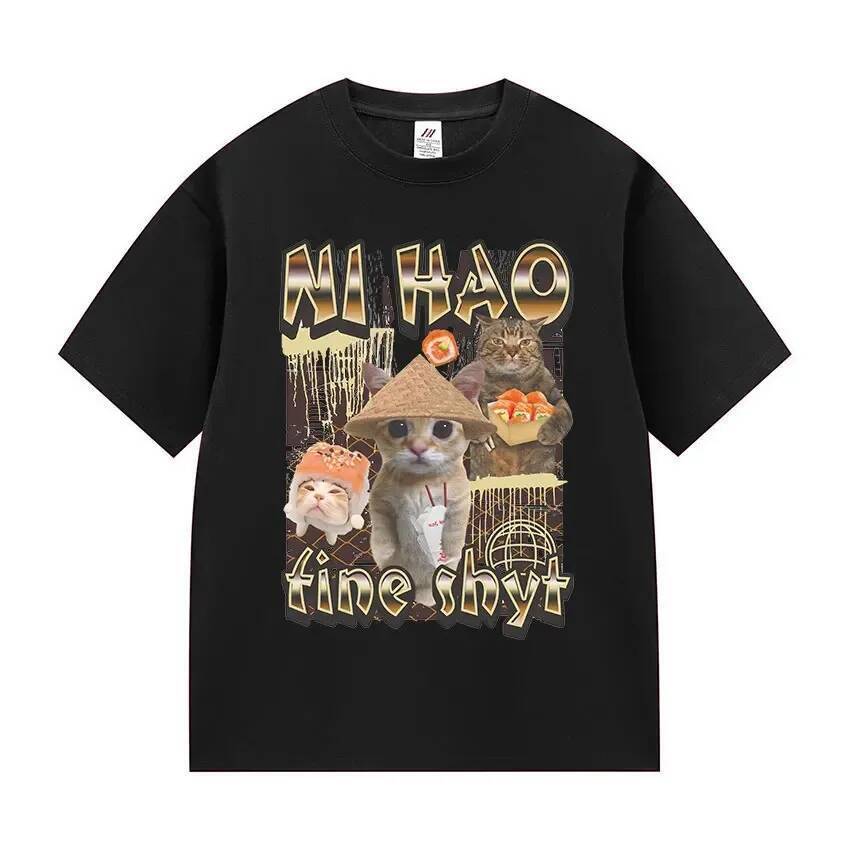 Ni Hao Fine Shirt - Áo Thun Nam Nữ Mùa Hè Với Họa Tiết Mèo Ngọ Nghĩnh và Chiếc Tai Kẹp Thời TrangVin