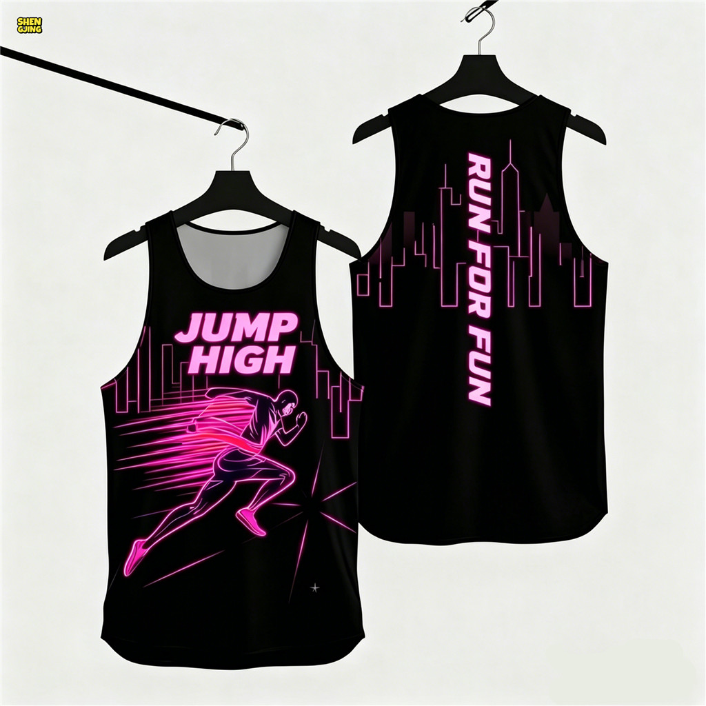 (SHENGJING) Jump High Black Pink Neon Running Racer Back Singlet
