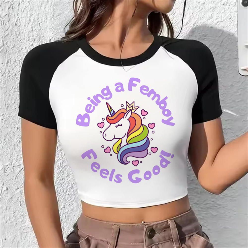 Femboy Crop Top Phong Cách Shoujo Gyaru Emo, Thời Trang Hàn Quốc Mùa Hè