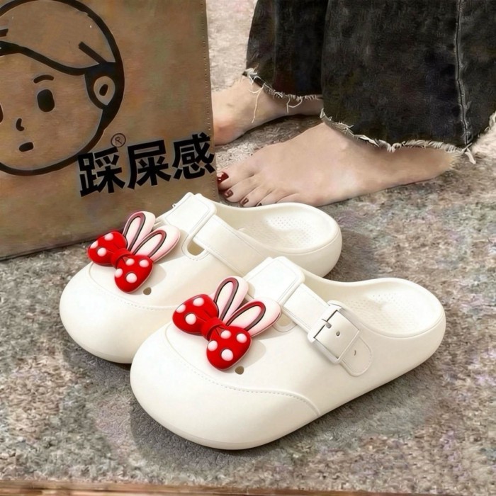 Cute Rabbit Ears Boken One-piece Croc Shoes Baotou Outerwear Slippers Women's New Fashion Net