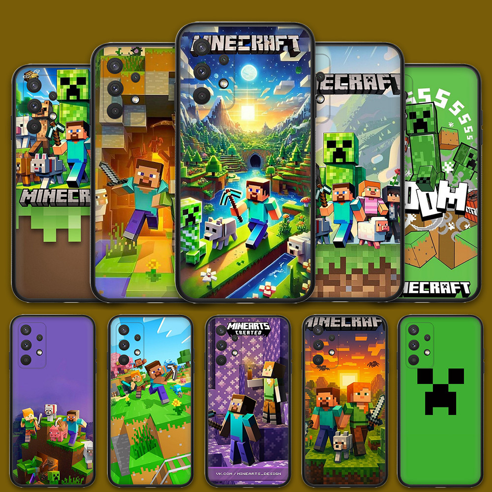 Ốp Silicon Mềm Xiaomi Poco F5 F5 Pro X5 X5 Pro 5G C65 C55 C31 Ốp Điện Thoại Mềm 4E4C Minecraft Black