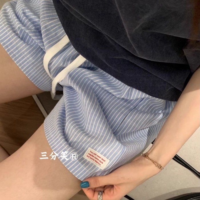 Drawstring Striped Shorts Pajama Pants New Sports Casual Loose Straight Wide Leg Pants Hot Pa