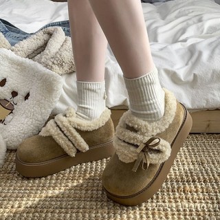 Giày cotton tuyết đế dày nhung trắng cho nữ mặc làm áo khoác ngoài giữ ấm tăng chiều cao Giày Birke