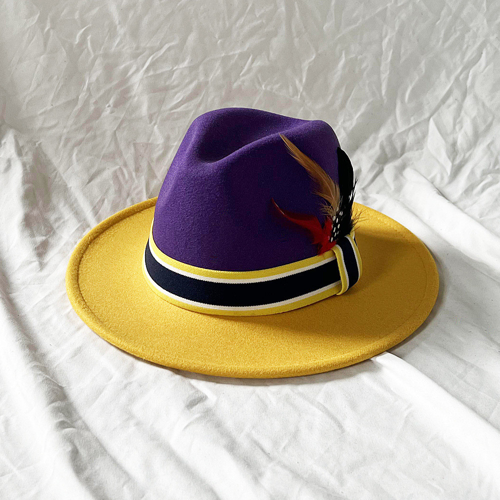 Fedora Eaves Flat Top Bow Knot Feather Mũ nỉ nam Mũ đen