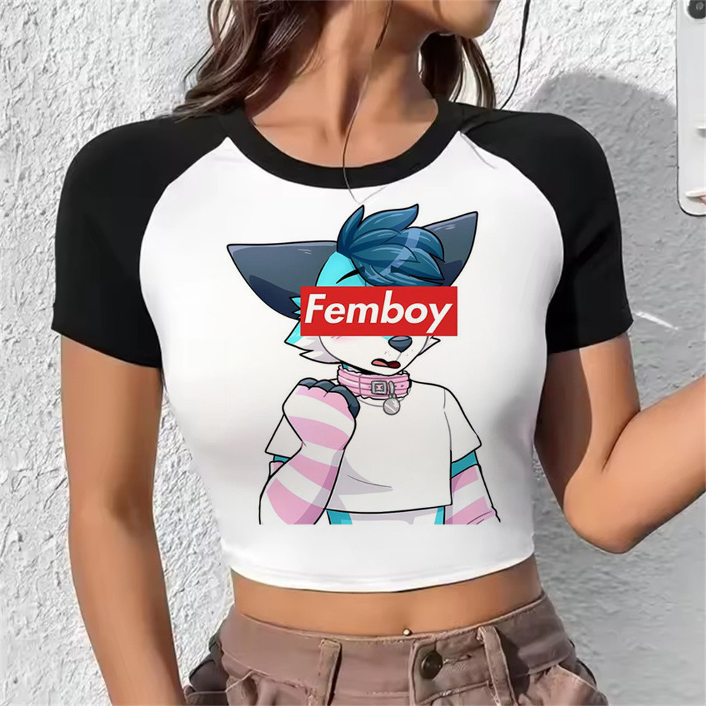 Femboy Crop Top Tuổi Teen Phong Cách Harajuku, Thích Hợp Dự Tiệc và Mốt Cutecore