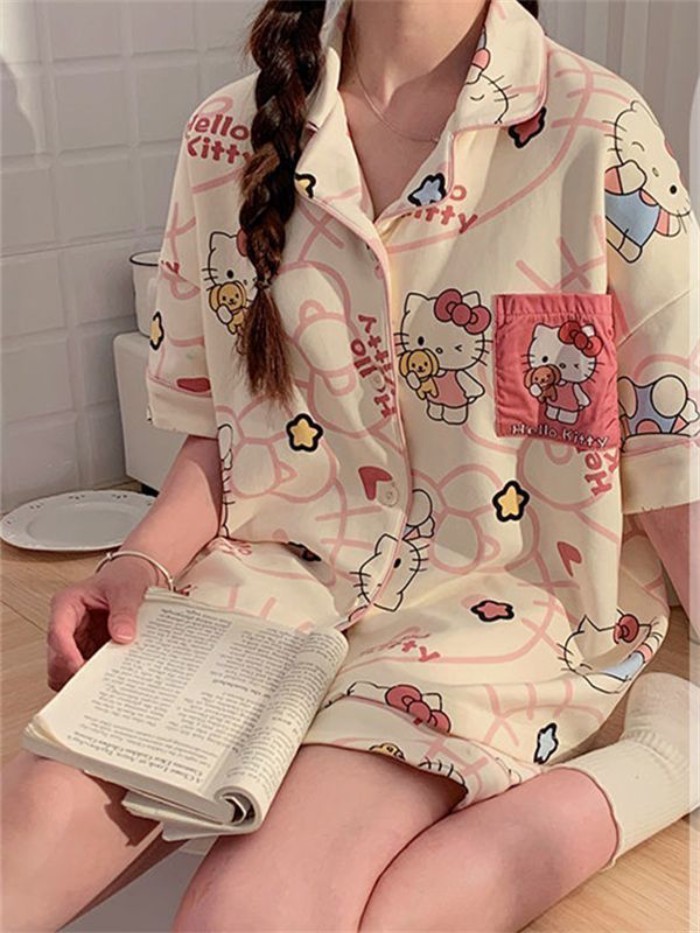 New Cartoon Hello Kitty Pajamas For Women Summer Internet Celebrity Students Sweet And Cute S