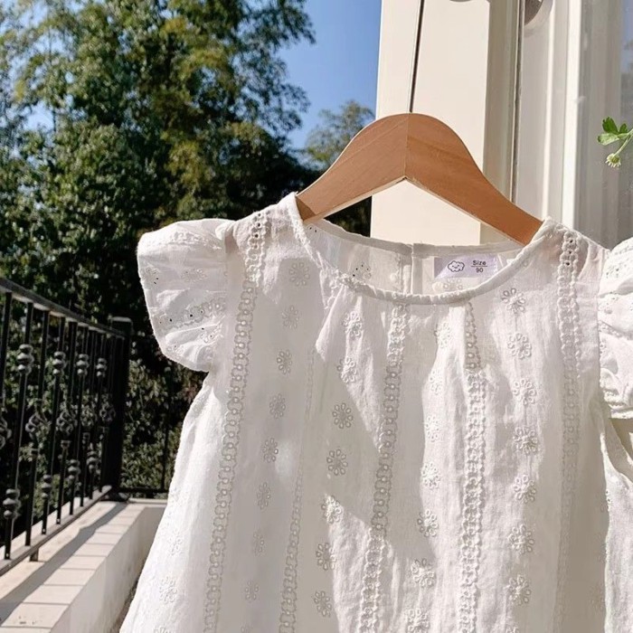 Fresh Lace Short-sleeved Girls Princess Style Tops Girl Baby Summer Clothes Summer Thin Frenc