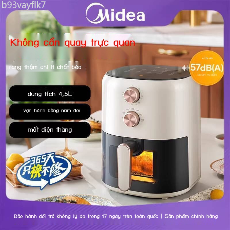 [SIÊU HOT 2025] Nồi dầu Midea, cửa sổ trong suốt, cần xoay, nồi không dầu, máy làm khoai tây chiên
