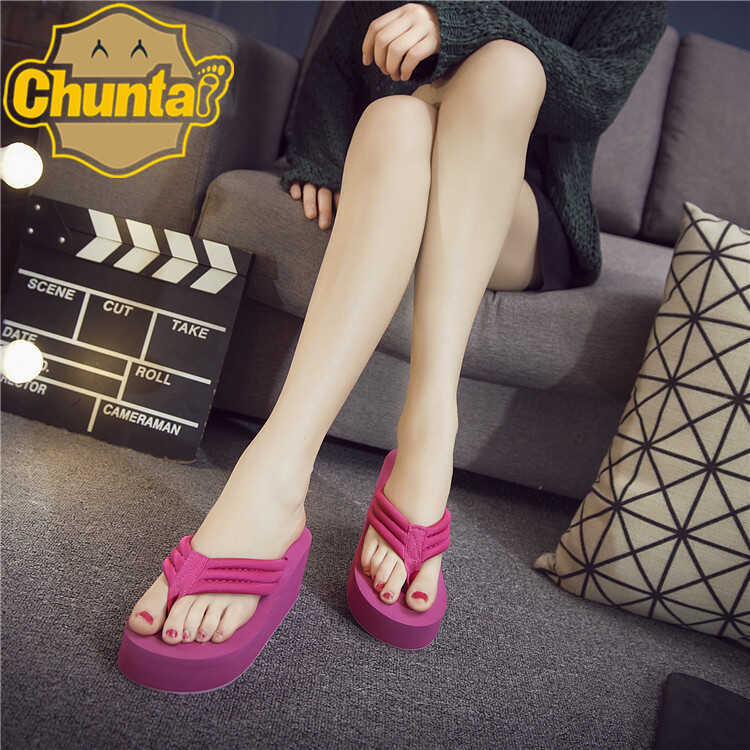 Mùa Hè Dày Dây Đeo Vải Lật Nữ Size Lớn Dép Handmade Dép LAZADA Giày Đi Biển Cao Gót Forei