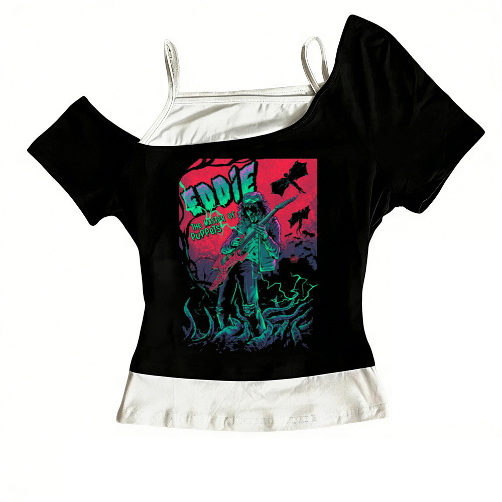 Eddie Munson crop top girl meme mùa hè goth cảnh ngộ nghĩnh áo thun manga baddie meme gyaru