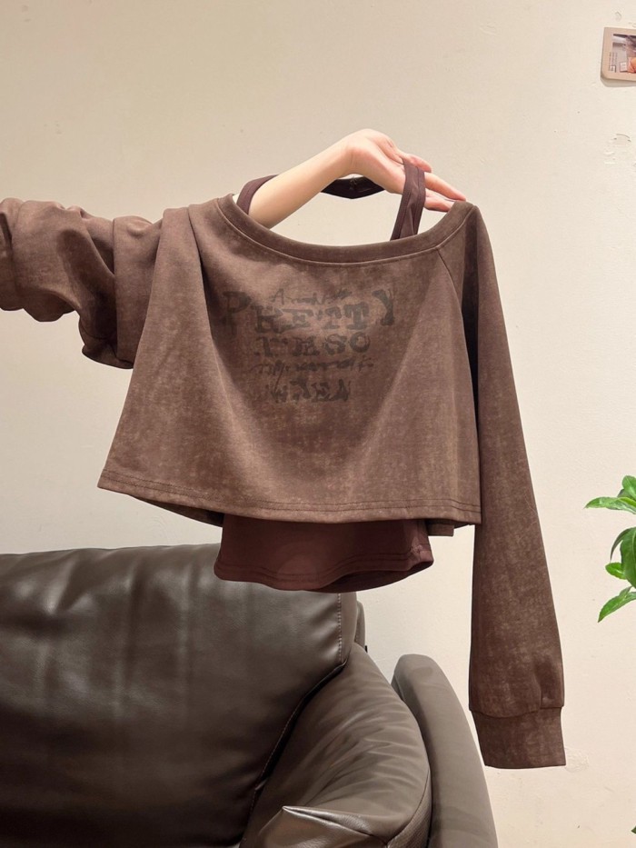 chic Sweet And Spicy Off-shoulder Off-shoulder Short Long-sleeved Sweatshirt For Women Early S