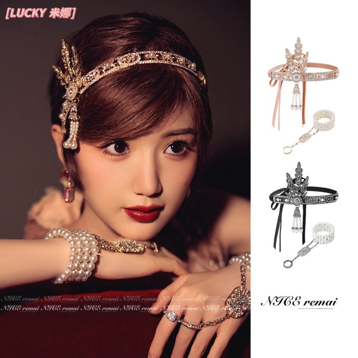 ✨Đài Loan Đài Loan ✨ Ưu tiên Phong Cách Retro Gatesby Mũ Hóa Trang Băng Đô Đảng Lông Vũ Kim Cương Gi