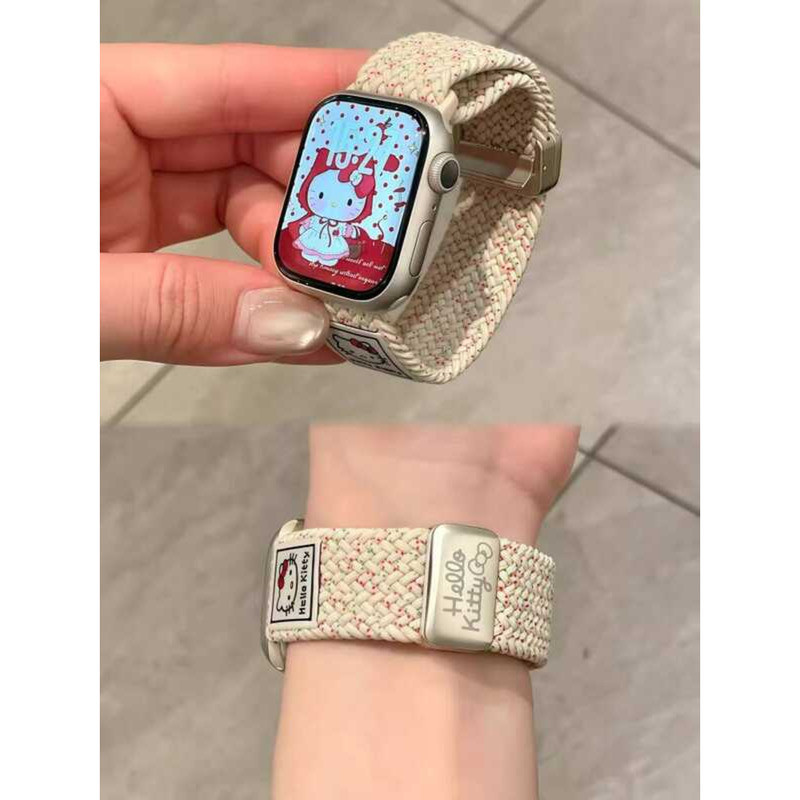 Dễ thương ty Cat Label watch11 Dây đeo khóa từ tính bện Thích hợp cho Apple Watch 10Ultra