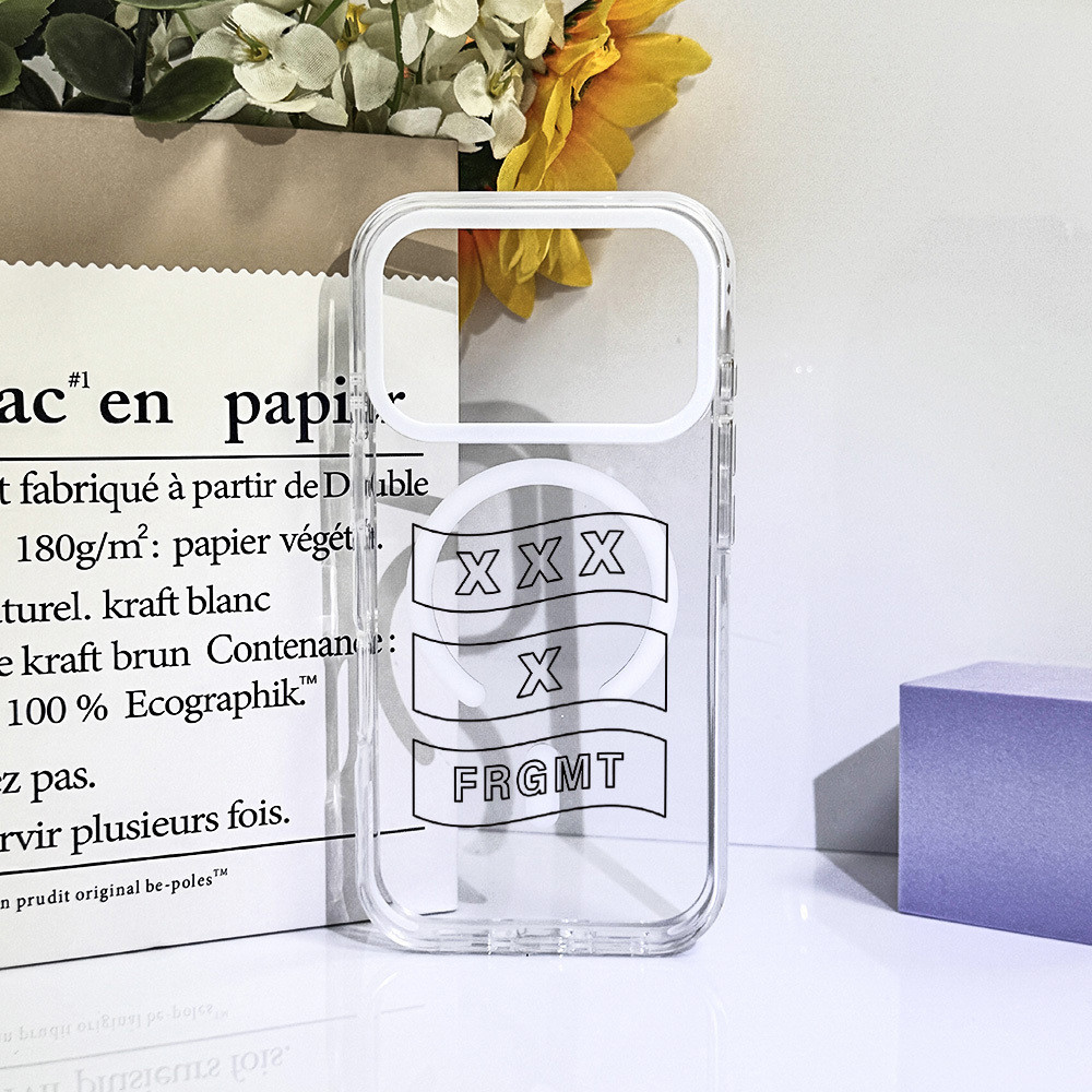 Màu Sắc Mới Tương Phản Trong Suốt Acrylic Cá Tính Đường Đen XXXX FRGMT Ốp Lưng Sạc Từ Tính Không Dây