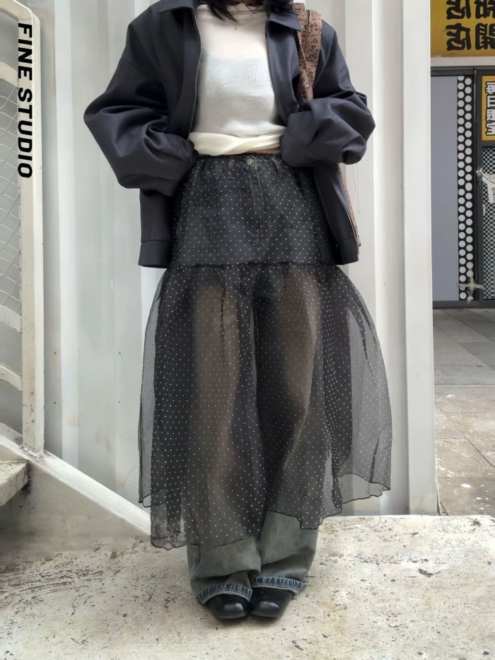 Rèm Fart Lớp Dot Pattern, Phù Hợp Quần Áo Blogger Style