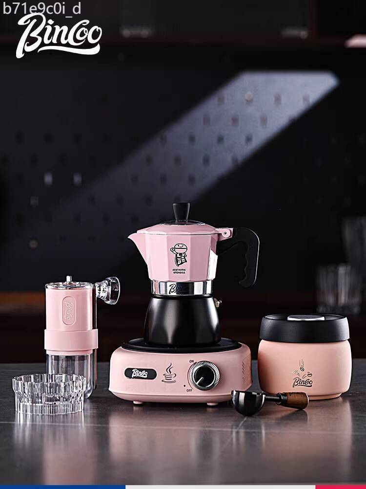 [GIÁ SỐC] Bộ Moka Pot Bincoo màu hồng, van đôi, nhỏ gọn cho gia đình, máy pha cà phê Espresso đầy đ
