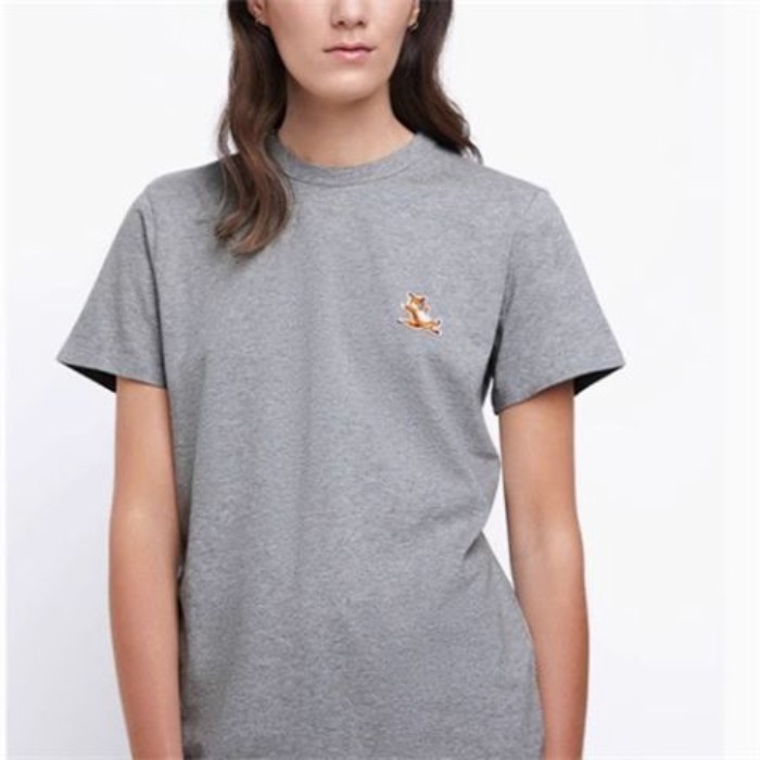 Maison Kitsune Áo Thun Xuân Hè, Thêu Hình Cáo Nhỏ, Phong Cách Cặp Đôi, Cổ Tròn, Tay Ngắn