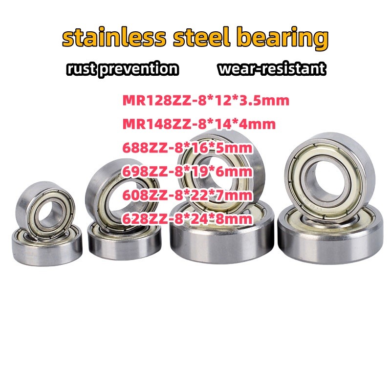 Vòng bi thép không gỉ đường kính trong dòng 8mm chống gỉ và chống mài mòn MR128ZZ MR148ZZ 688ZZ 698Z