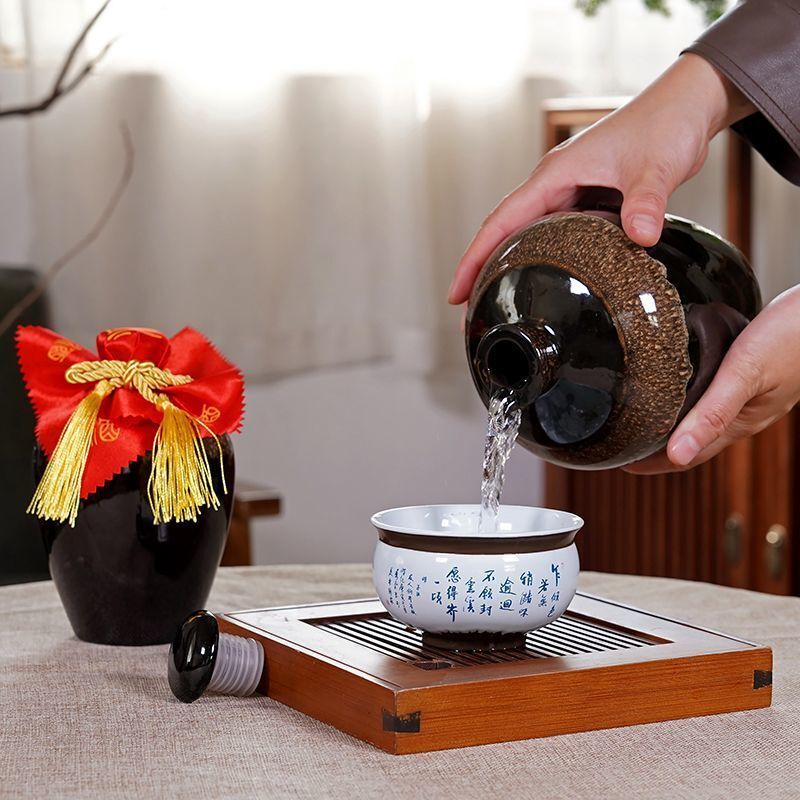 Chai gốm sứ Nghi Hưng, chai rỗng 1 jin, 2 jins, 3 jins 2.5kg 5kg Bình rượu đất sét kiểu cổ, đồ giả c