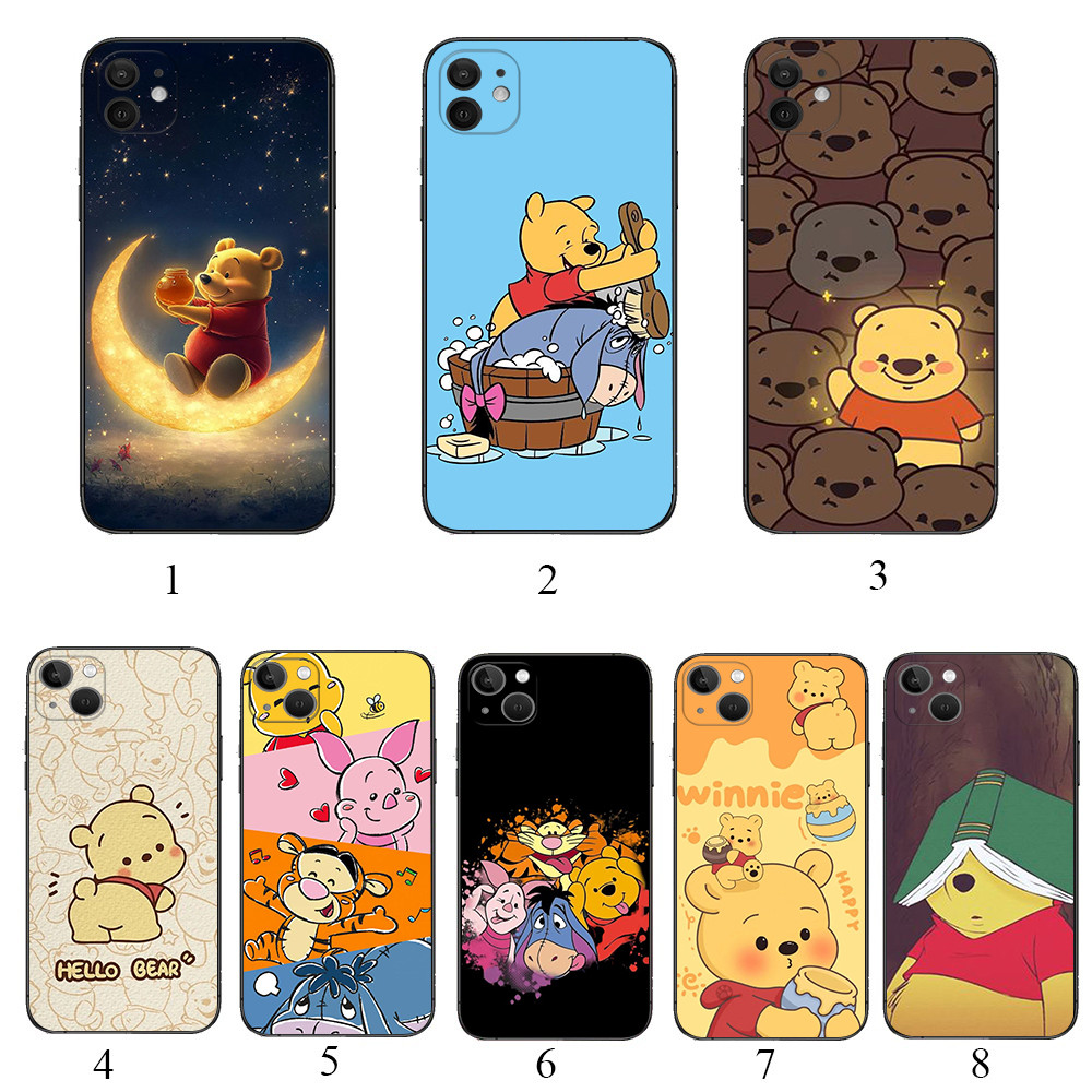 Ốp điện thoại màu đen mềm cho iPhone 15 16 17 Pro Max 16e 15 16 Plus F4 Anime Winnie the Pooh