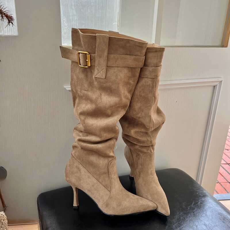 Slimer Look Pile Boots Mũi Nhọn Stiletto Giày Cao Gót Cao Gót Nữ 2025 Thu Đông Phong Cách Mới Melade