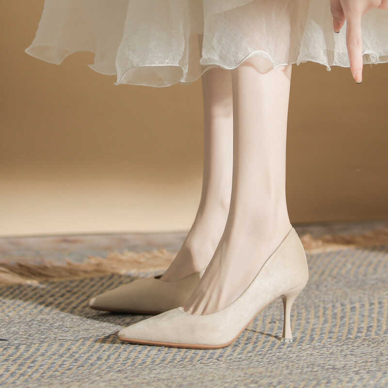 Jingang CG72 CG52 đến CG60102 Giày cao gót mũi nhọn Giày cao gót gót gót 2024 Xuân Thu Giày da lộn