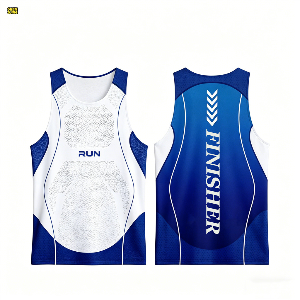 (SHENGJING) FINISHER Trắng Xanh Gradient Chạy bộ Singlet