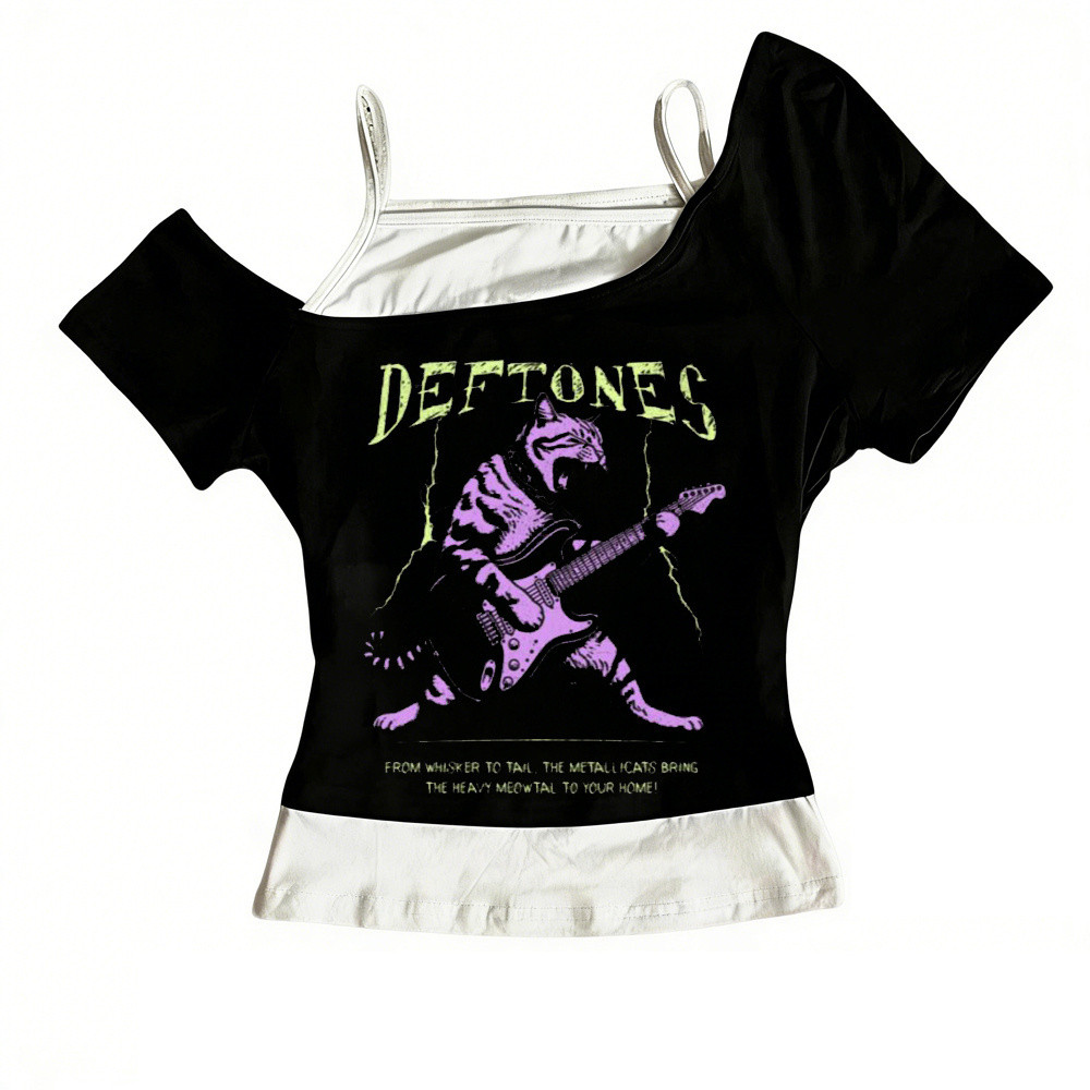 Deftones crop top cô gái y2k goth cảnh dễ thương áo sơ mi nhật bản jojifuku cảnh y2k