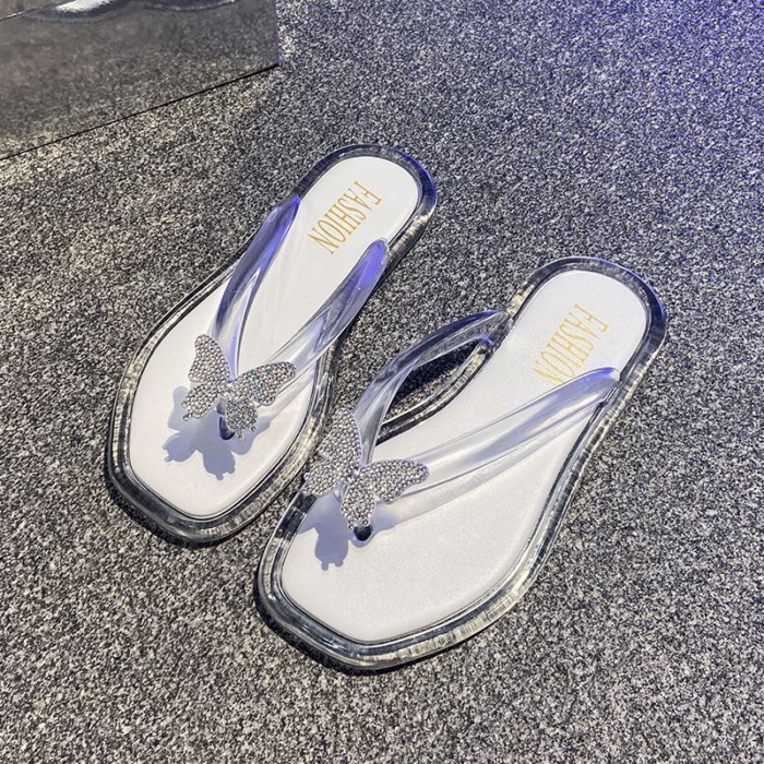 Crystal Beach Flip Flop Áo khoác ngoài thời trang mùa hè Thạch trong suốt chống trượt Flip Flop