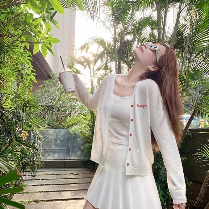 Korean White Thin Sun Protection Cardigan For Women Summer Sling Sun Protection Outer Blouse