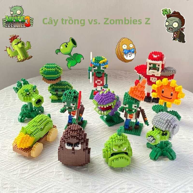 Đồ chơi giáo dục cao cấp cho trẻ em, tương thích với LEGO 3D Micro Particles Plants vs. Zombies, bộ 