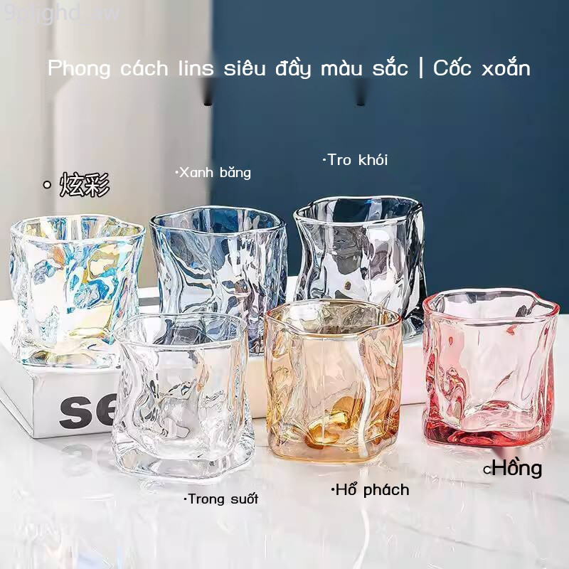 [SALE] Ly thủy tinh đựng rượu whiskey, xoắn, uống nước suốt nhiều màu, bộ ly origami hình dáng độc