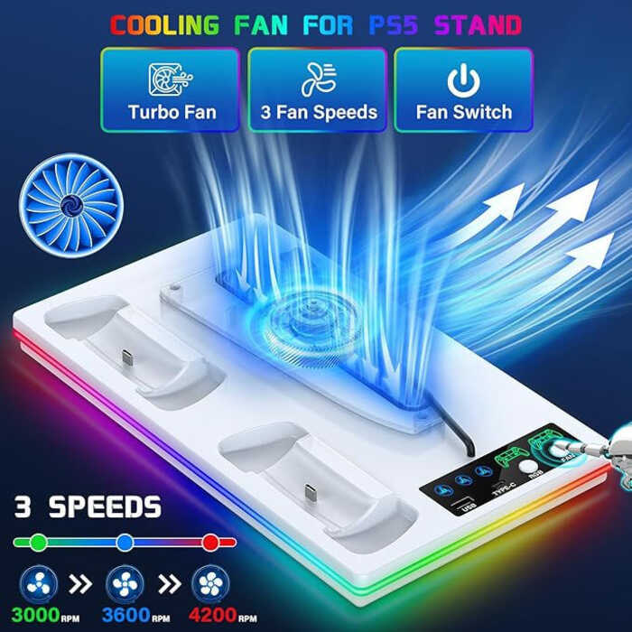 PS5 PRO / PS5 slim / PS5 Host có đế làm mát ánh sáng RGB Tay cầm PS5 Phụ kiện đế sạc