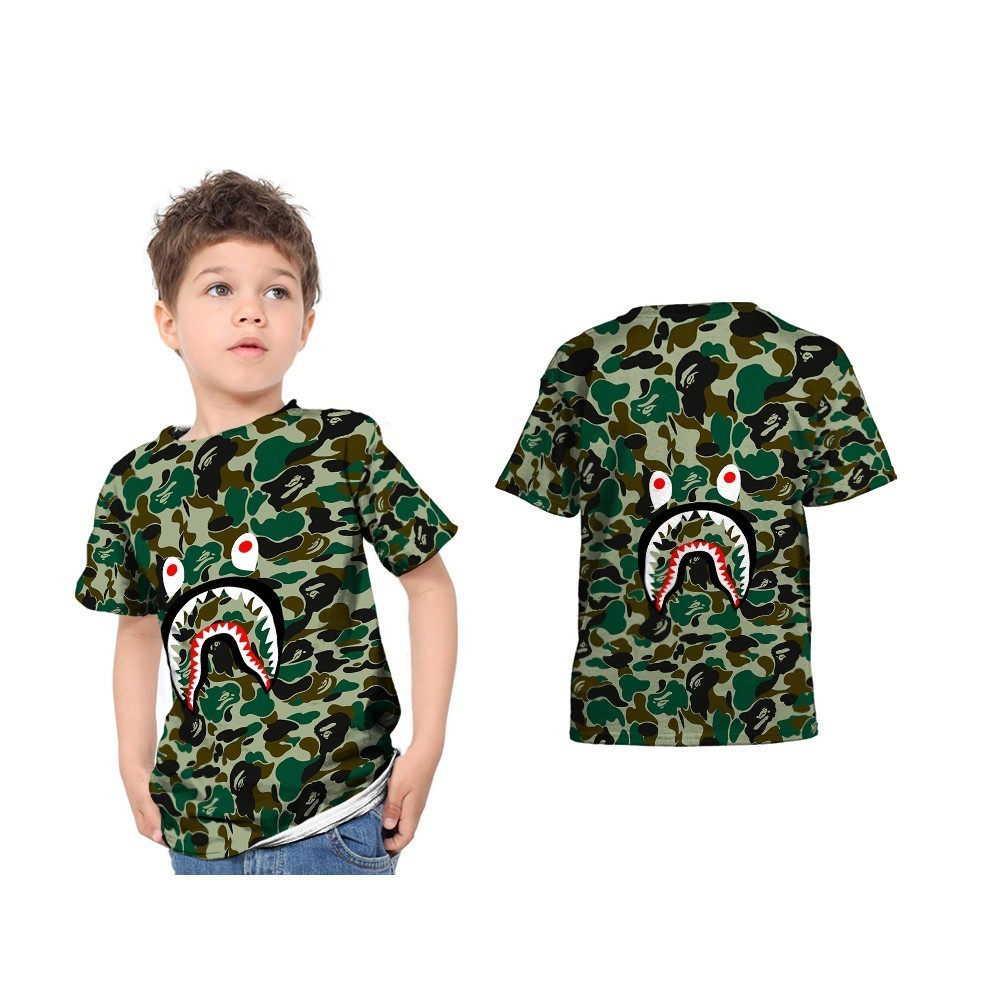 [TiniShop] 2026 MỚI Bape Shark 3D Full In Bape Shark Áo thun trẻ em‌‌