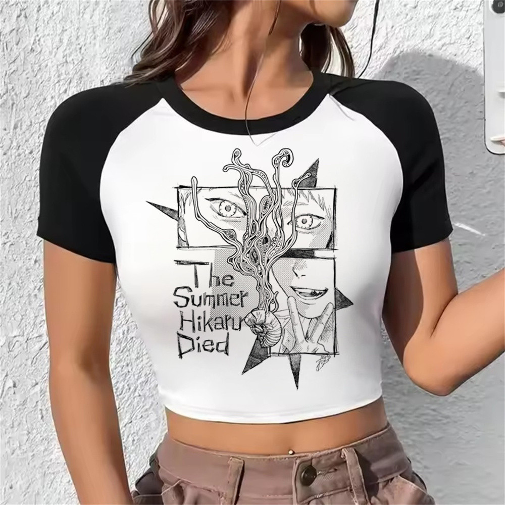Mùa Hè Hikaru Crop Top Shoujo Manga Vintage Gothic, Áo Sơ Mi Phong Cách Nhật Bản