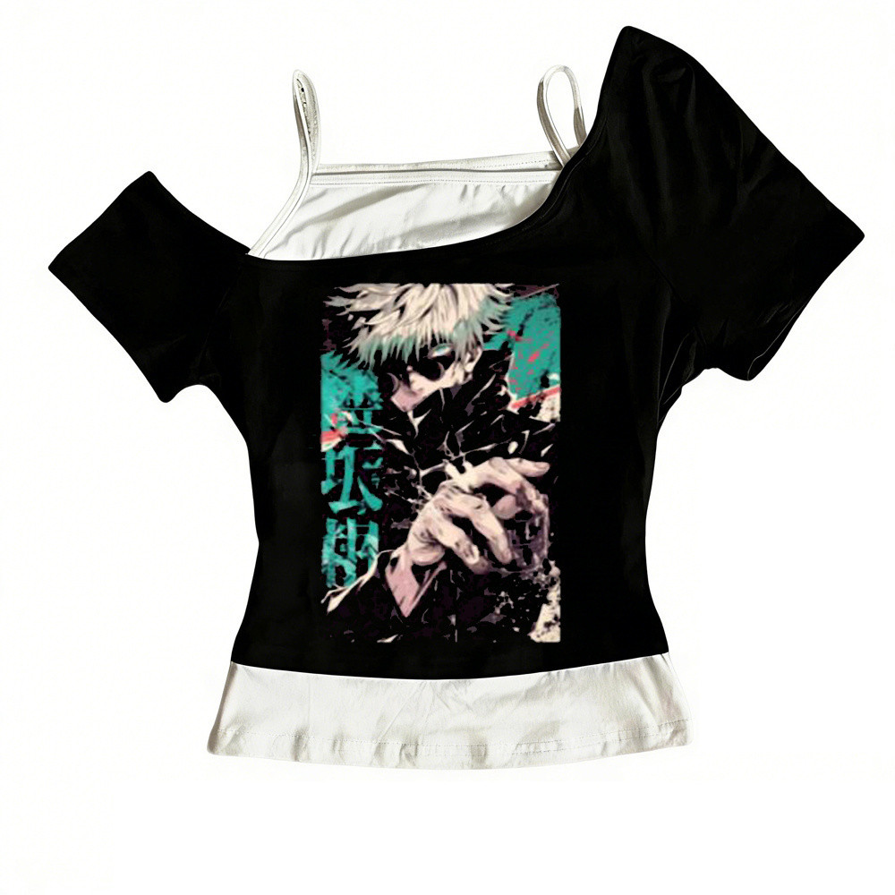 Gojo Satoru crop top nữ grunge cổ điển meme áo thun dễ thương grunge y2k jojifuku đồ họa
