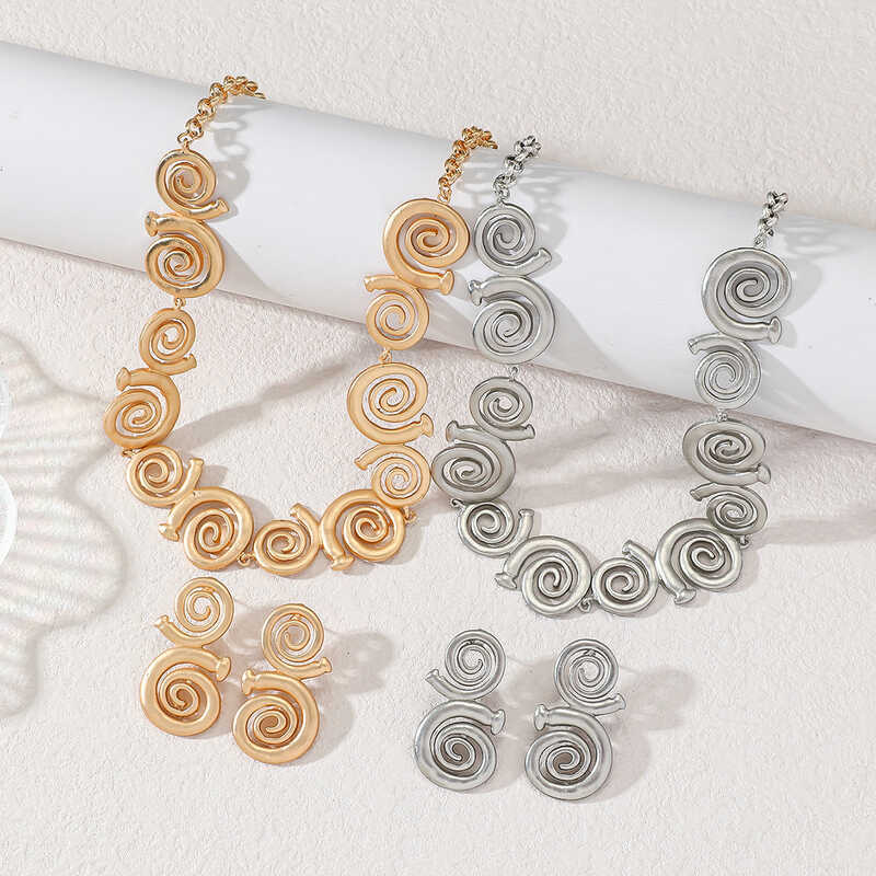Vòng cổ và bông tai retro hợp kim hiệu ứng mờ xoắn ốc cho nữ