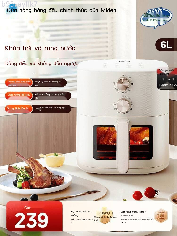 [VIP] Nồi dầu Midea với núm điều chỉnh kép hiển thị, nồi chiên điện không xoay, lò nướng dung tích