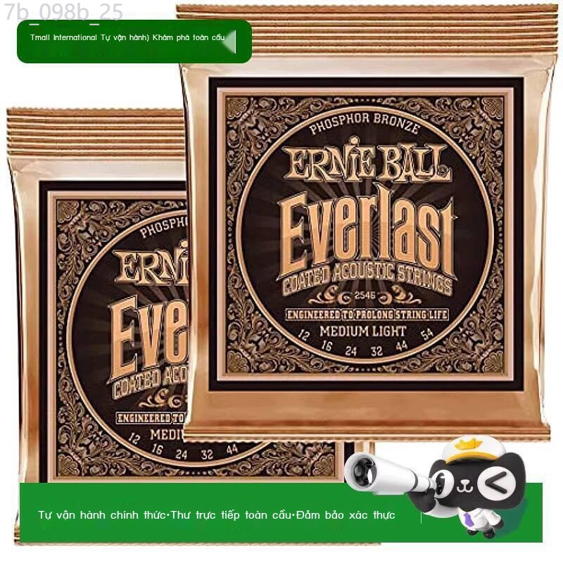 [Ảnh thật/Video] Dây đàn guitar acoustic Ernie Ball 254612-54 EVERLAST Medium Light 2 bộ, giao hàng