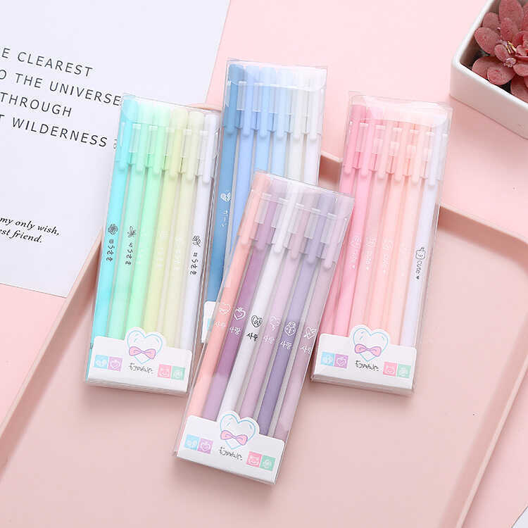 Morandi Color Gel Pen 6 Bộ bút gốc nước Văn phòng đơn giản Văn phòng phẩm Sinh viên Bút chữ ký viên 
